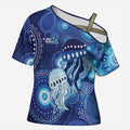 NAIDOC Deadly 50 Years Cross Shoulder Shirt Jellyfish Aboriginal Culture Inspired Blue