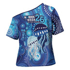 NAIDOC Deadly 50 Years Cross Shoulder Shirt Jellyfish Aboriginal Culture Inspired Blue