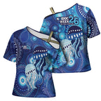 NAIDOC Deadly 50 Years Cross Shoulder Shirt Jellyfish Aboriginal Culture Inspired Blue