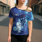 NAIDOC Deadly 50 Years Cross Shoulder Shirt Jellyfish Aboriginal Culture Inspired Blue
