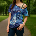 NAIDOC Deadly 50 Years Cross Shoulder Shirt Jellyfish Aboriginal Culture Inspired Blue