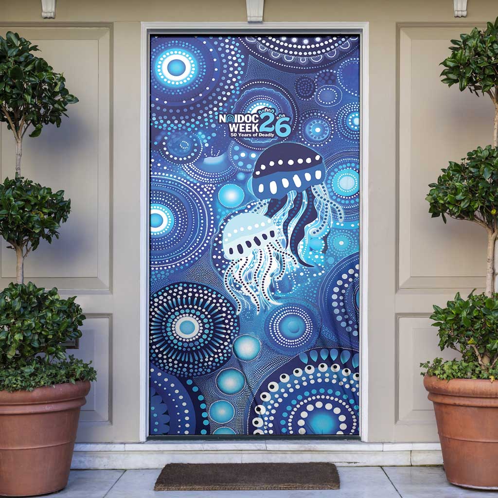 NAIDOC Deadly 50 Years Door Cover Jellyfish Aboriginal Culture Inspired Blue