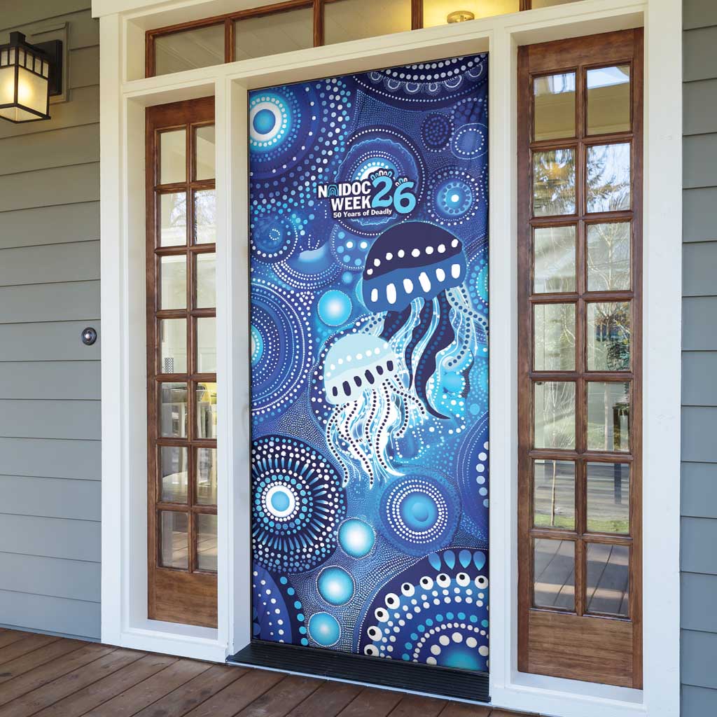 NAIDOC Deadly 50 Years Door Cover Jellyfish Aboriginal Culture Inspired Blue