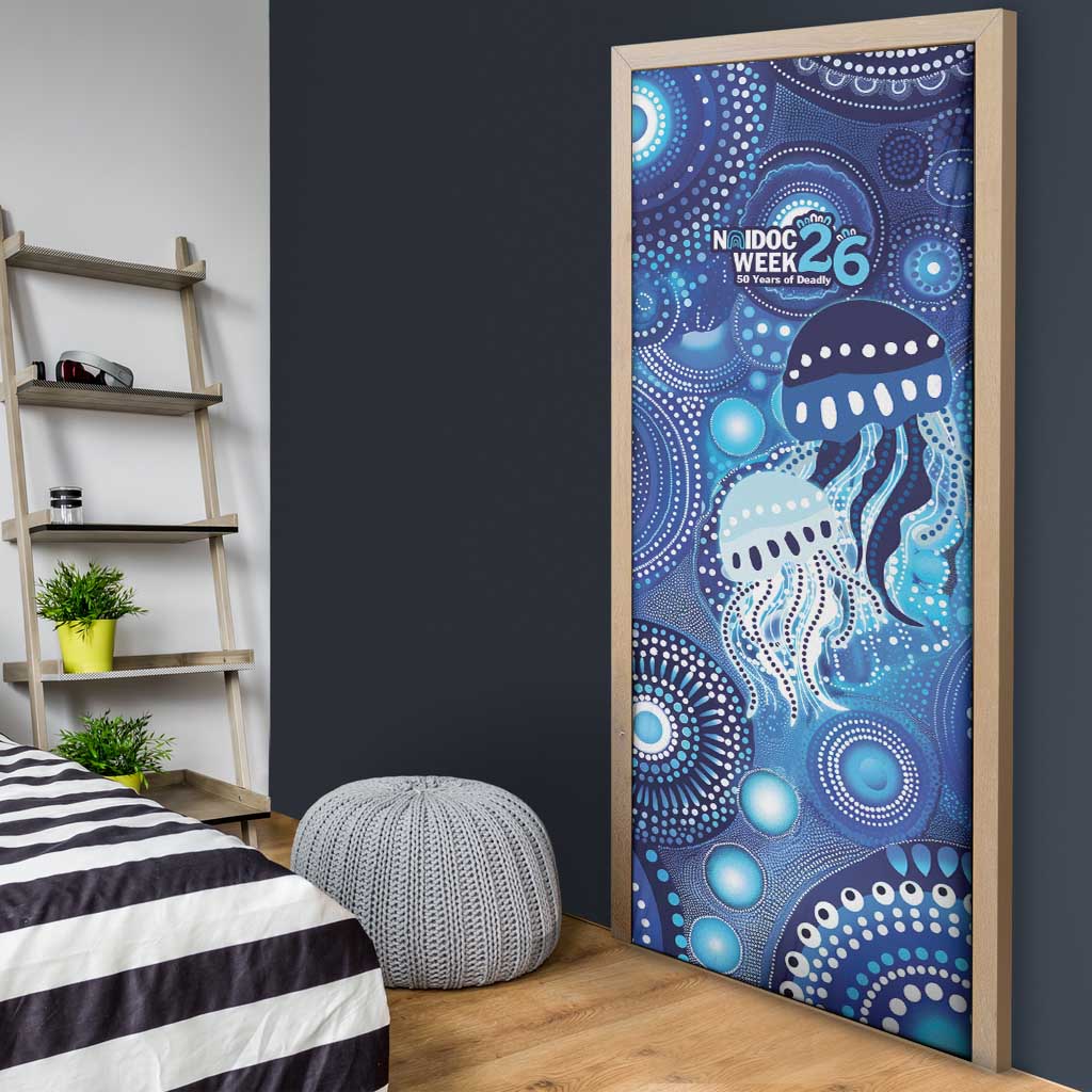 NAIDOC Deadly 50 Years Door Cover Jellyfish Aboriginal Culture Inspired Blue