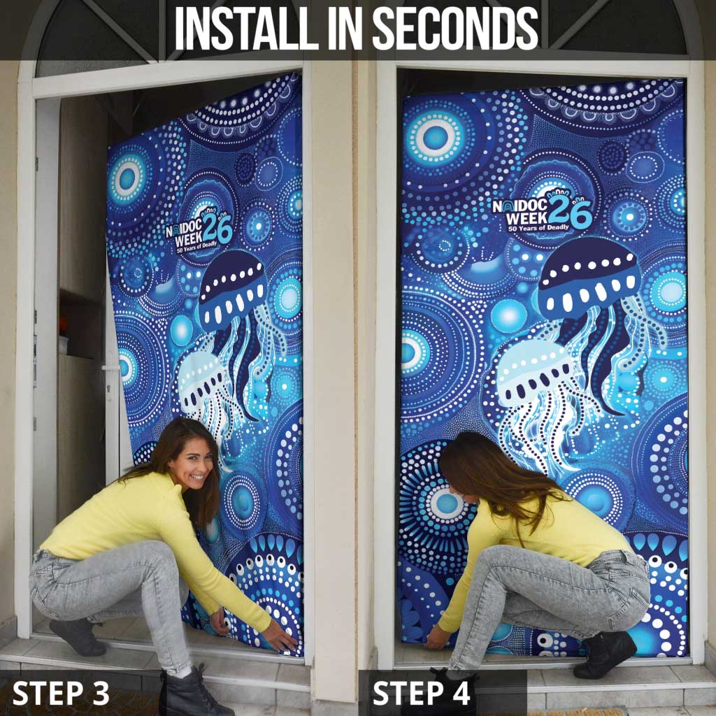 NAIDOC Deadly 50 Years Door Cover Jellyfish Aboriginal Culture Inspired Blue