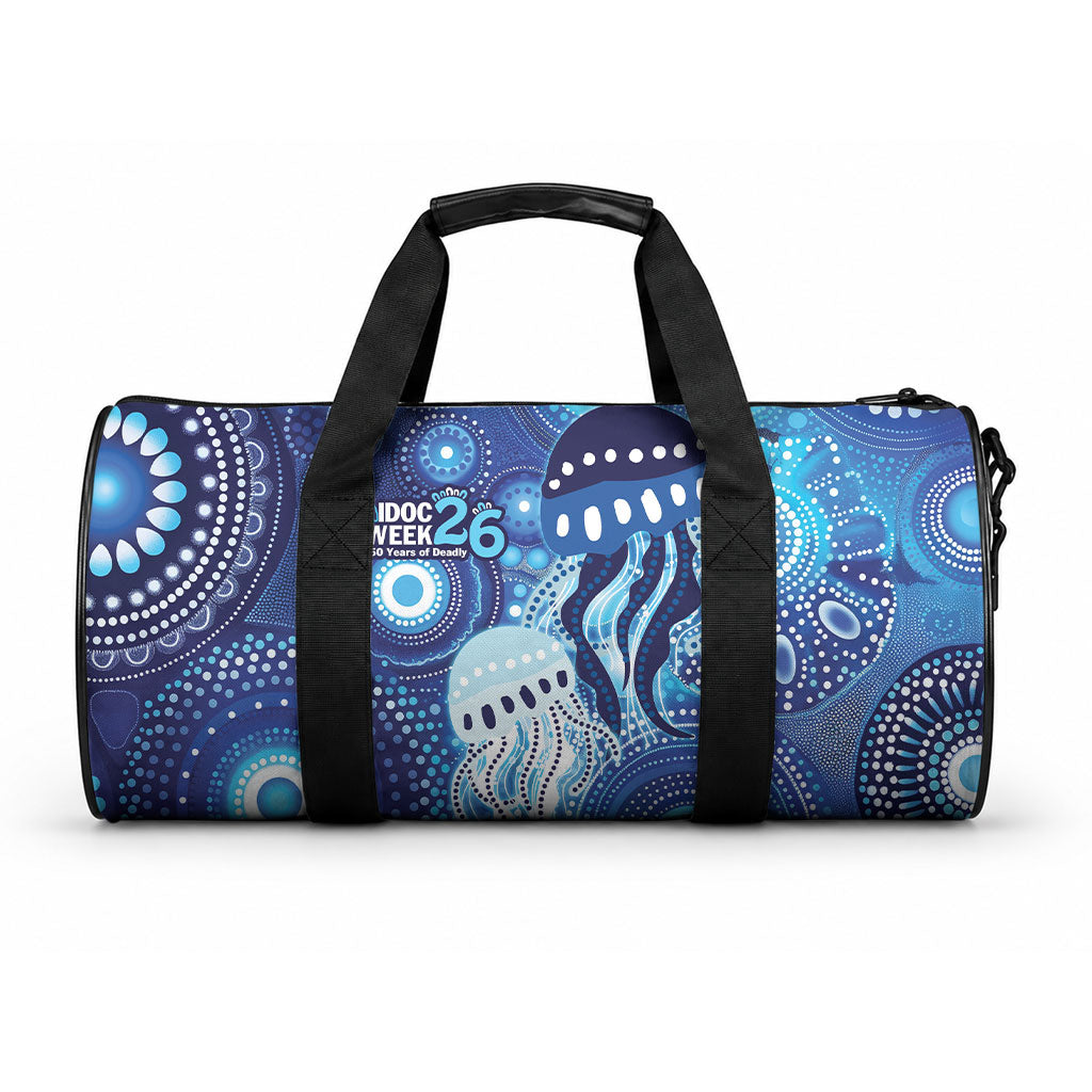 NAIDOC Deadly 50 Years Duffle Bag Jellyfish Aboriginal Culture Inspired Blue