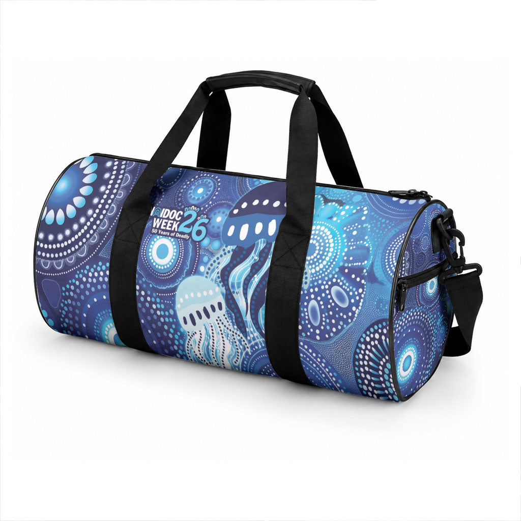 NAIDOC Deadly 50 Years Duffle Bag Jellyfish Aboriginal Culture Inspired Blue