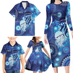 NAIDOC Deadly 50 Years Family Matching Long Sleeve Bodycon Dress and Hawaiian Shirt Jellyfish Aboriginal Culture Inspired Blue