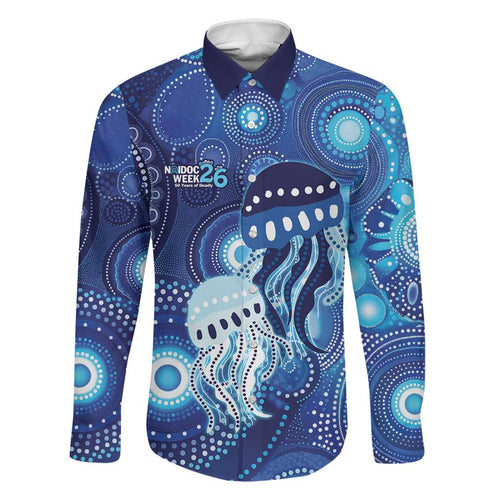 NAIDOC Deadly 50 Years Family Matching Long Sleeve Bodycon Dress and Hawaiian Shirt Jellyfish Aboriginal Culture Inspired Blue