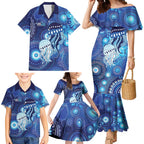 NAIDOC Deadly 50 Years Family Matching Mermaid Dress and Hawaiian Shirt Jellyfish Aboriginal Culture Inspired Blue