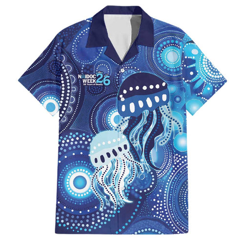 NAIDOC Deadly 50 Years Family Matching Off The Shoulder Long Sleeve Dress and Hawaiian Shirt Jellyfish Aboriginal Culture Inspired Blue