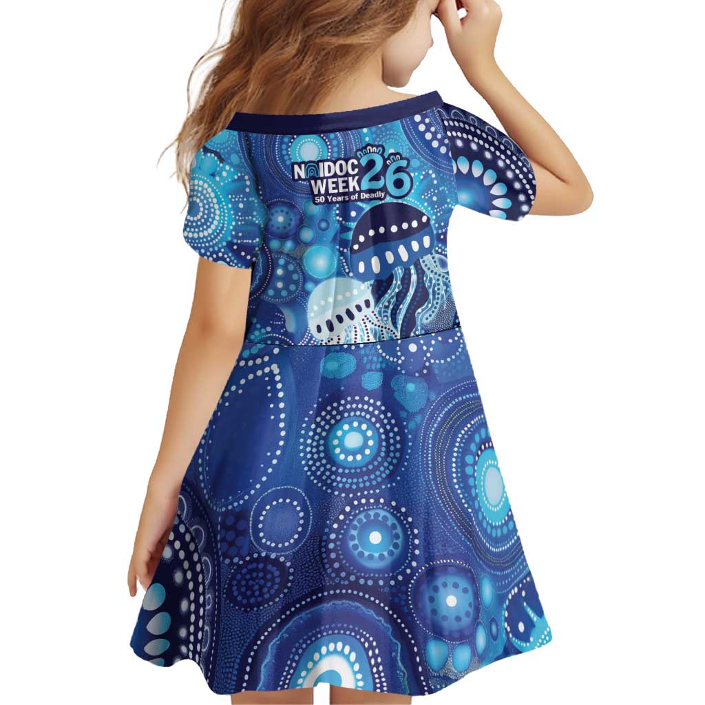 NAIDOC Deadly 50 Years Family Matching Off Shoulder Maxi Dress and Hawaiian Shirt Jellyfish Aboriginal Culture Inspired Blue