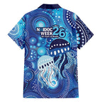 NAIDOC Deadly 50 Years Family Matching Off Shoulder Maxi Dress and Hawaiian Shirt Jellyfish Aboriginal Culture Inspired Blue