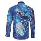 NAIDOC Deadly 50 Years Family Matching Puletasi and Hawaiian Shirt Jellyfish Aboriginal Culture Inspired Blue