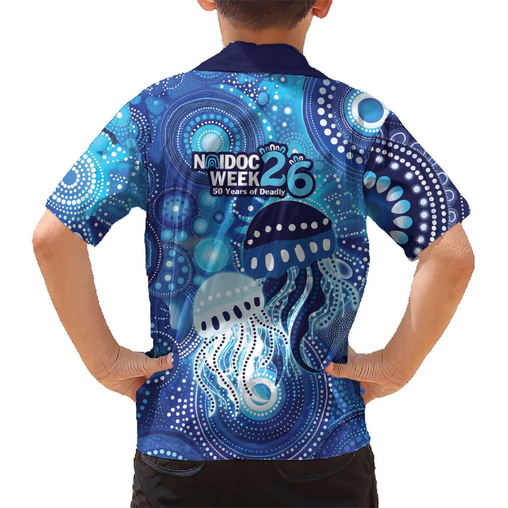 NAIDOC Deadly 50 Years Family Matching Summer Maxi Dress and Hawaiian Shirt Jellyfish Aboriginal Culture Inspired Blue