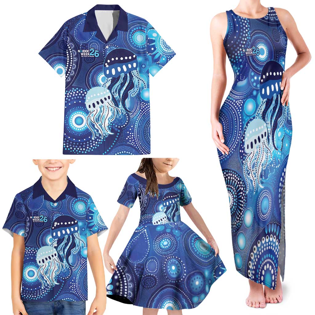 NAIDOC Deadly 50 Years Family Matching Tank Maxi Dress and Hawaiian Shirt Jellyfish Aboriginal Culture Inspired Blue
