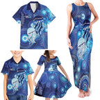 NAIDOC Deadly 50 Years Family Matching Tank Maxi Dress and Hawaiian Shirt Jellyfish Aboriginal Culture Inspired Blue