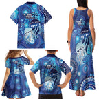 NAIDOC Deadly 50 Years Family Matching Tank Maxi Dress and Hawaiian Shirt Jellyfish Aboriginal Culture Inspired Blue