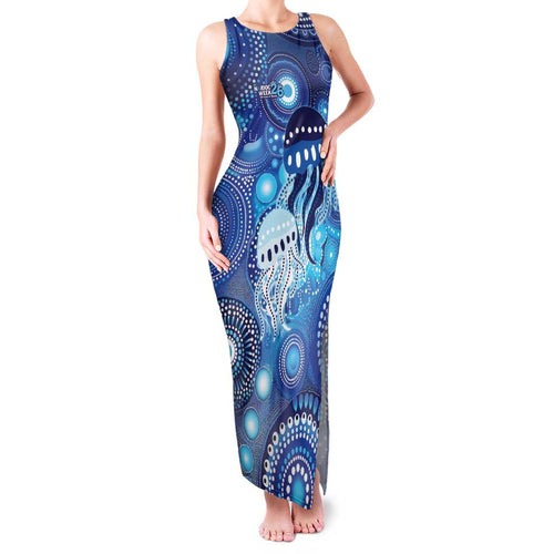 NAIDOC Deadly 50 Years Family Matching Tank Maxi Dress and Hawaiian Shirt Jellyfish Aboriginal Culture Inspired Blue