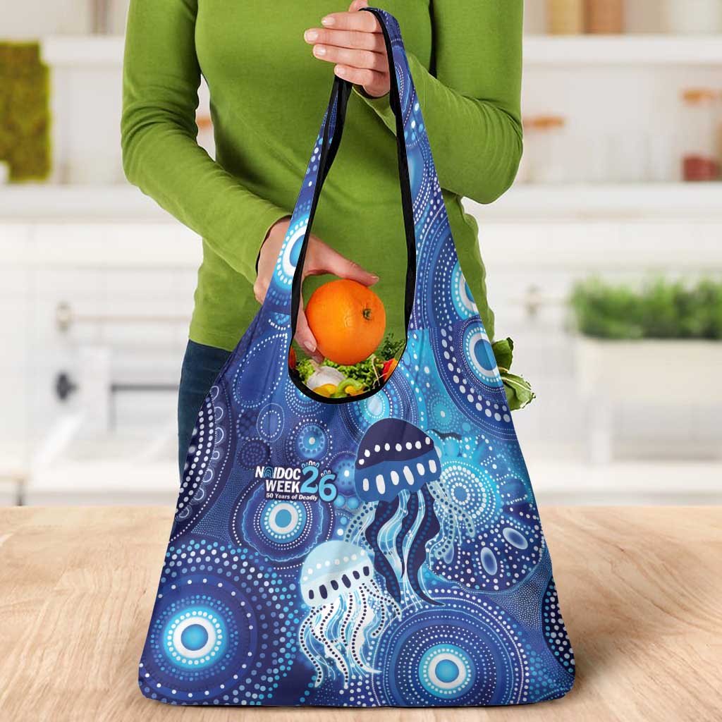 NAIDOC Deadly 50 Years Grocery Bag Jellyfish Aboriginal Culture Inspired Blue