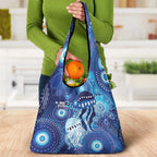 NAIDOC Deadly 50 Years Grocery Bag Jellyfish Aboriginal Culture Inspired Blue