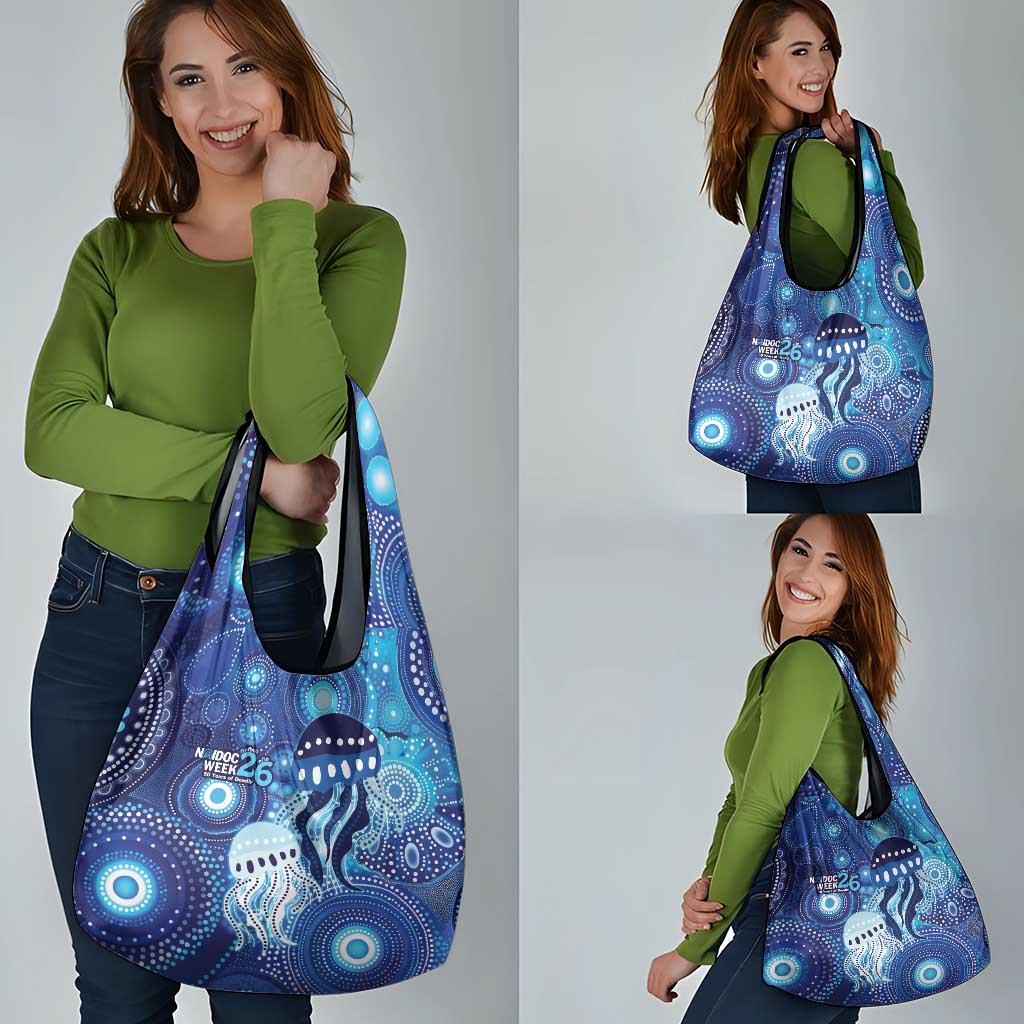 NAIDOC Deadly 50 Years Grocery Bag Jellyfish Aboriginal Culture Inspired Blue