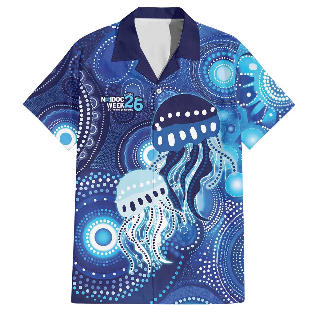 NAIDOC Deadly 50 Years Hawaiian Shirt Jellyfish Aboriginal Culture Inspired Blue