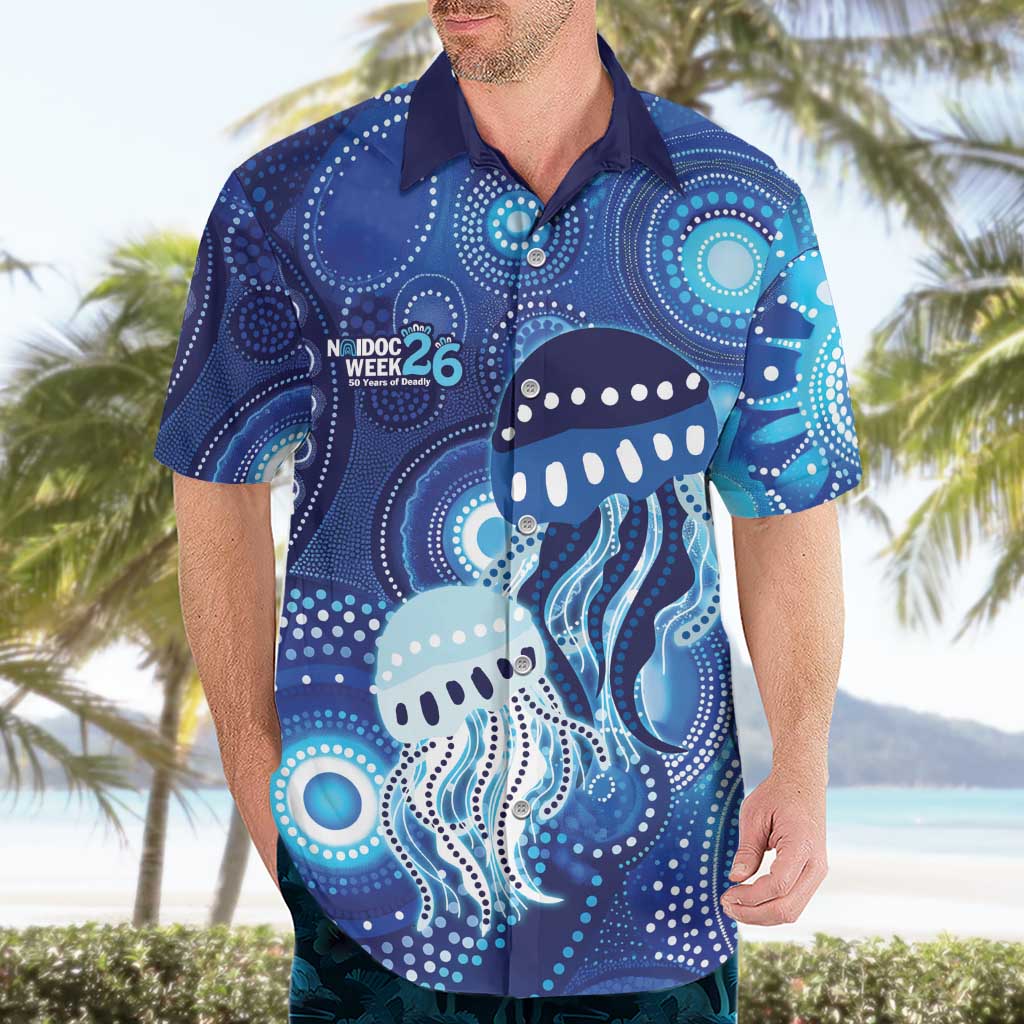 NAIDOC Deadly 50 Years Hawaiian Shirt Jellyfish Aboriginal Culture Inspired Blue