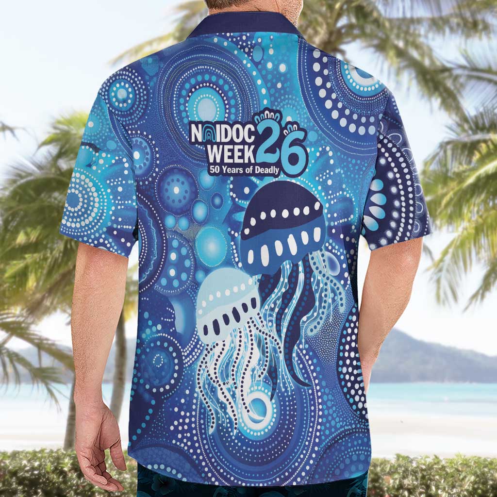 NAIDOC Deadly 50 Years Hawaiian Shirt Jellyfish Aboriginal Culture Inspired Blue