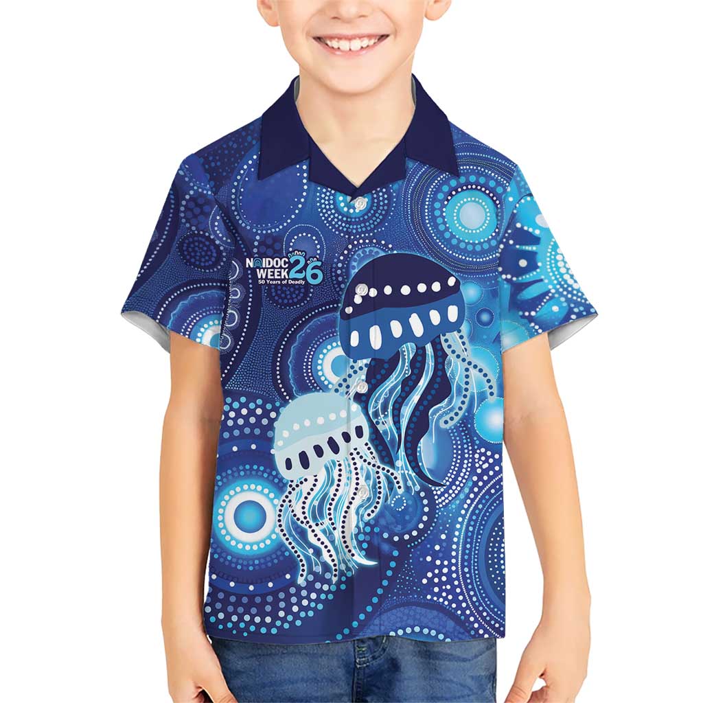 NAIDOC Deadly 50 Years Hawaiian Shirt Jellyfish Aboriginal Culture Inspired Blue