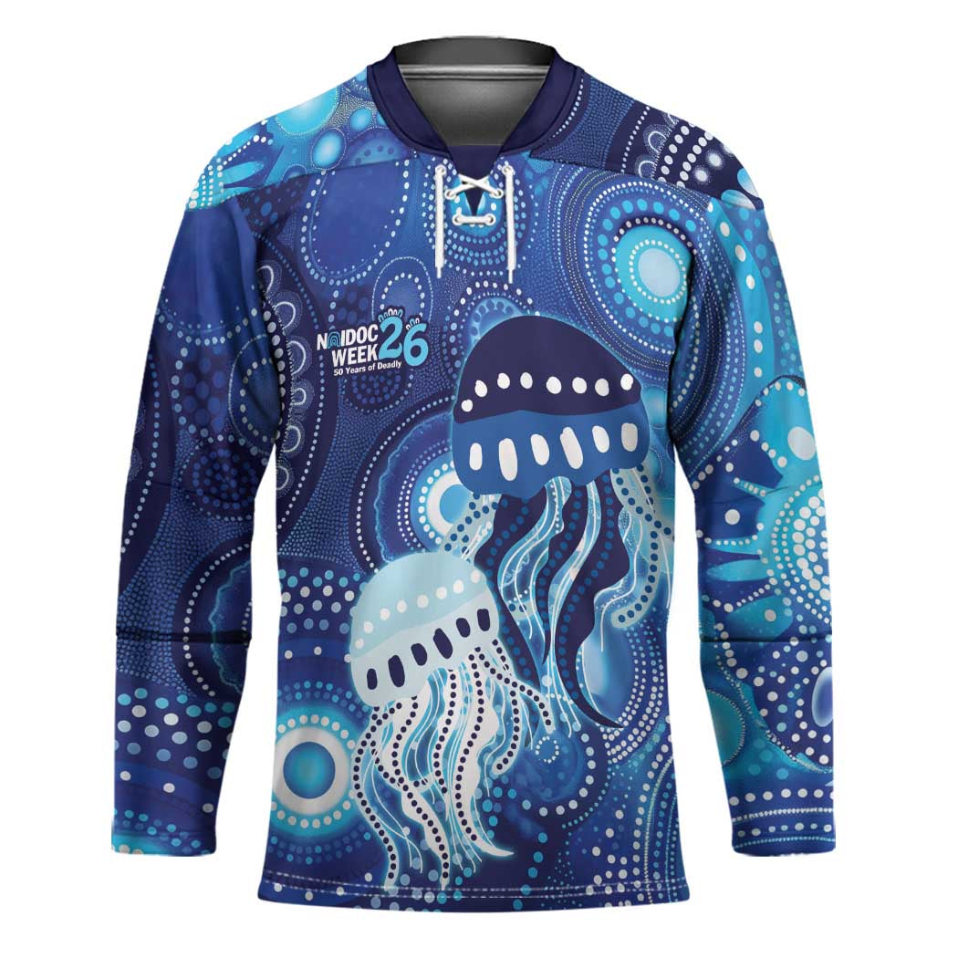 NAIDOC Deadly 50 Years Hockey Jersey Jellyfish Aboriginal Culture Inspired Blue