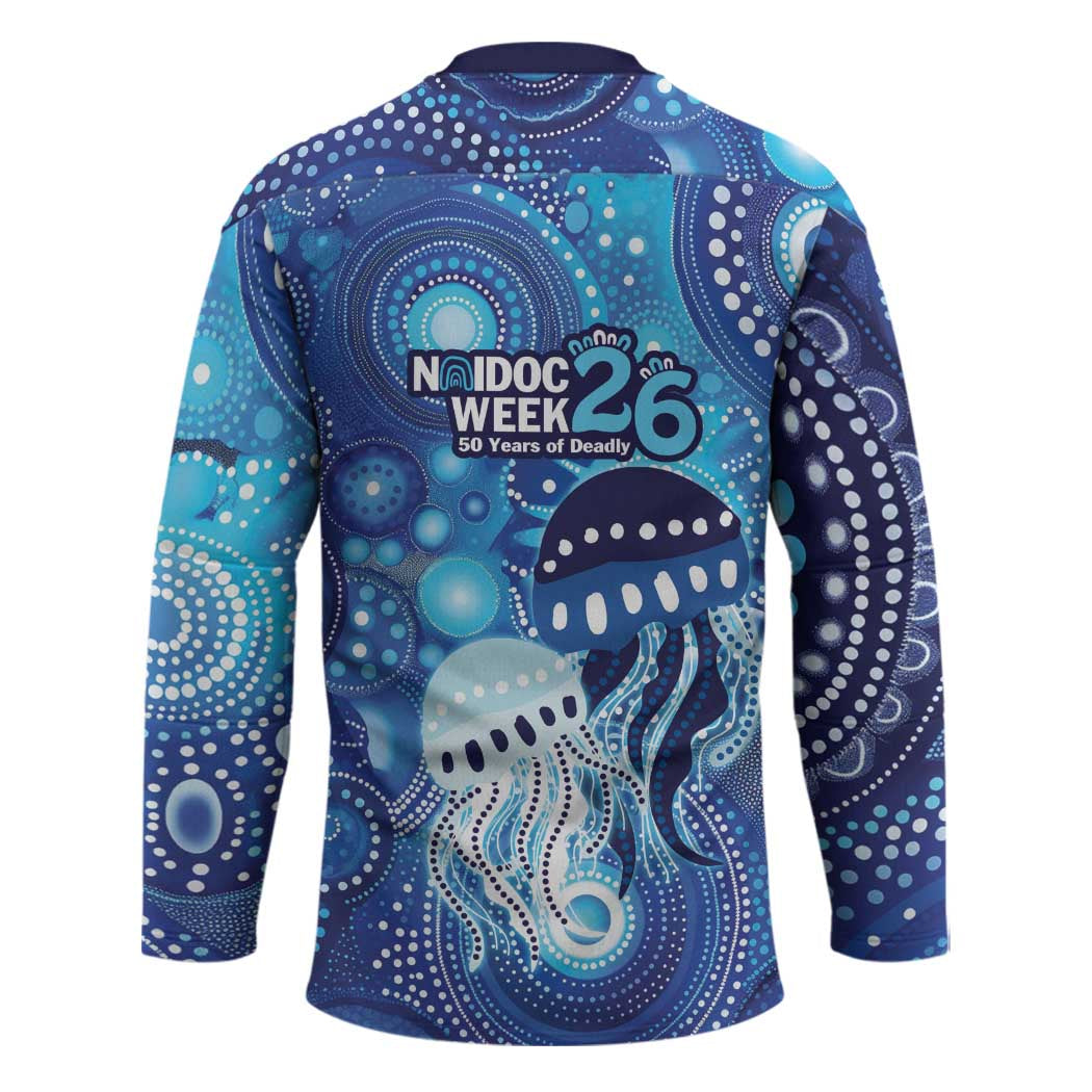 NAIDOC Deadly 50 Years Hockey Jersey Jellyfish Aboriginal Culture Inspired Blue