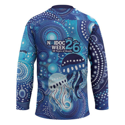 NAIDOC Deadly 50 Years Hockey Jersey Jellyfish Aboriginal Culture Inspired Blue