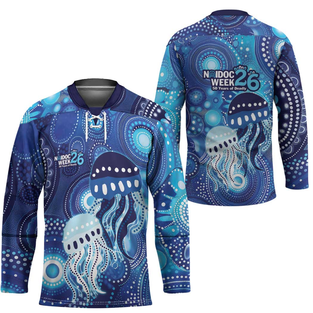 NAIDOC Deadly 50 Years Hockey Jersey Jellyfish Aboriginal Culture Inspired Blue