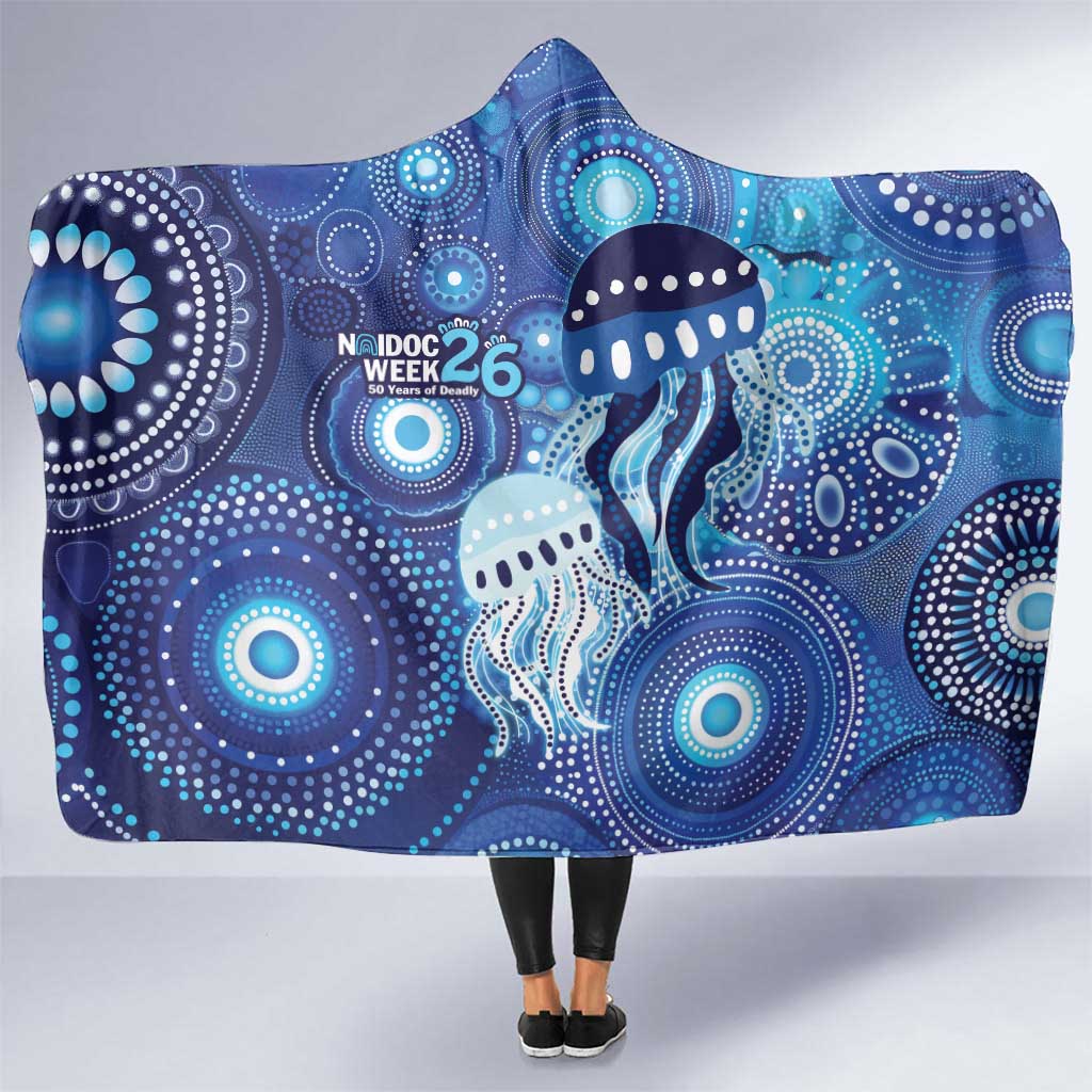 NAIDOC Deadly 50 Years Hooded Blanket Jellyfish Aboriginal Culture Inspired Blue