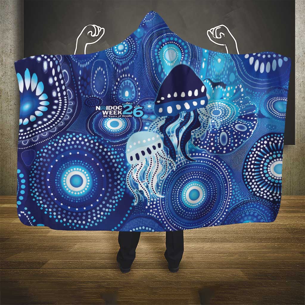 NAIDOC Deadly 50 Years Hooded Blanket Jellyfish Aboriginal Culture Inspired Blue