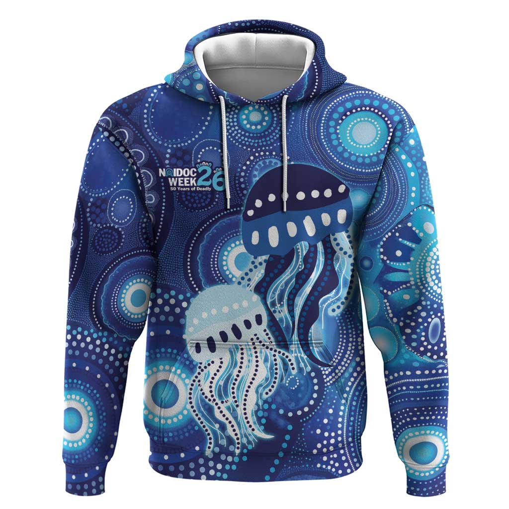 NAIDOC Deadly 50 Years Hoodie Jellyfish Aboriginal Culture Inspired Blue