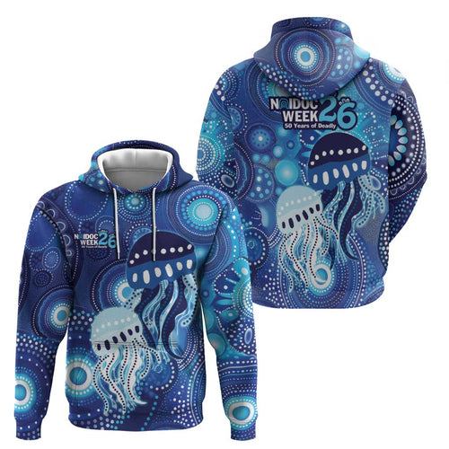 NAIDOC Deadly 50 Years Hoodie Jellyfish Aboriginal Culture Inspired Blue