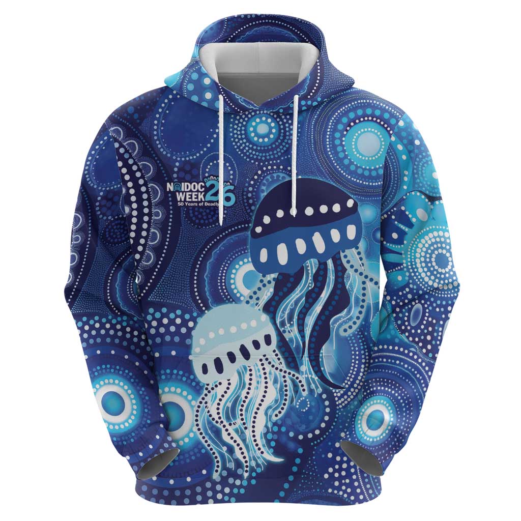 NAIDOC Deadly 50 Years Hoodie Jellyfish Aboriginal Culture Inspired Blue