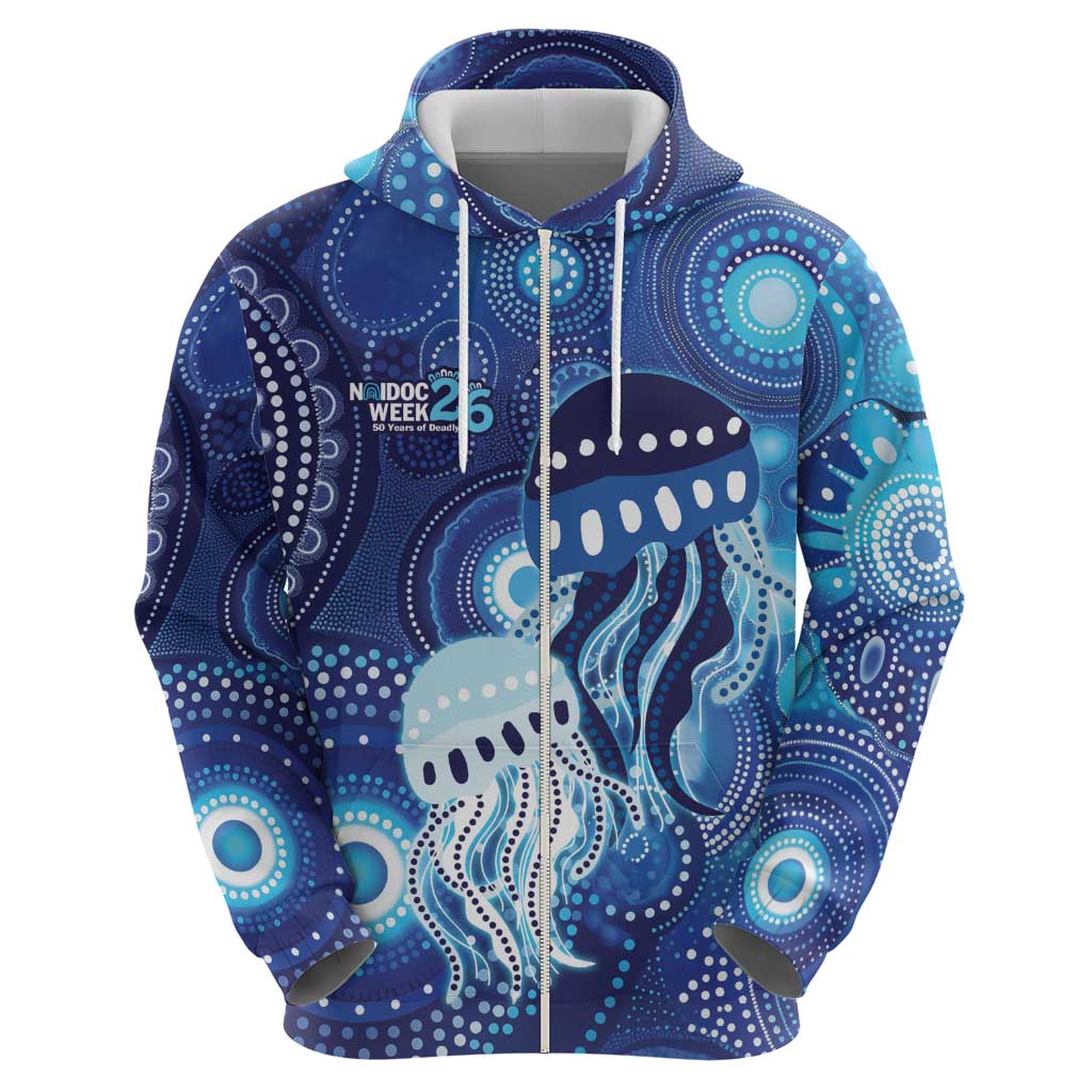NAIDOC Deadly 50 Years Hoodie Jellyfish Aboriginal Culture Inspired Blue