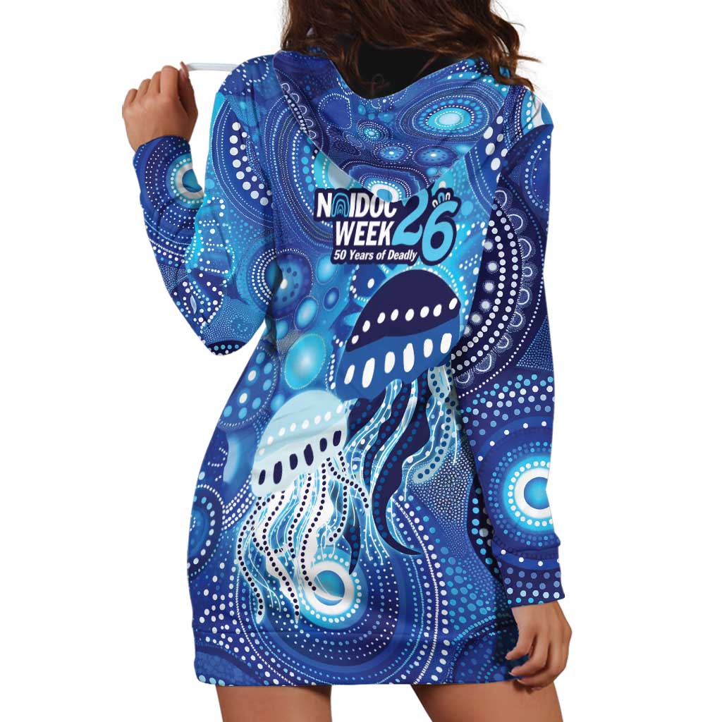 NAIDOC Deadly 50 Years Hoodie Dress Jellyfish Aboriginal Culture Inspired Blue