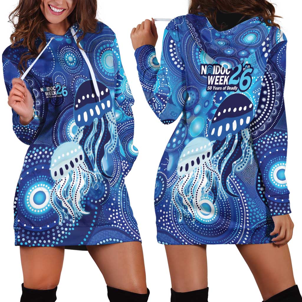 NAIDOC Deadly 50 Years Hoodie Dress Jellyfish Aboriginal Culture Inspired Blue