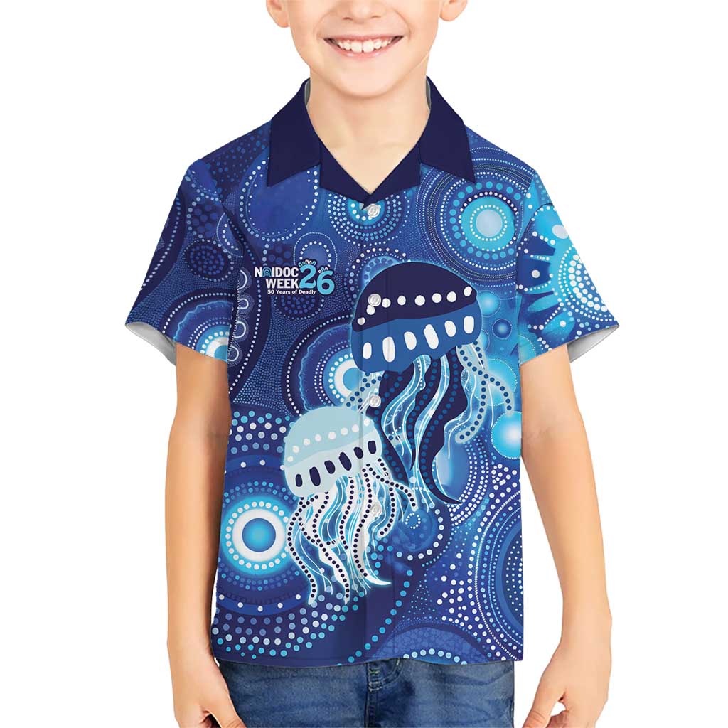 NAIDOC Deadly 50 Years Kid Hawaiian Shirt Jellyfish Aboriginal Culture Inspired Blue
