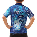 NAIDOC Deadly 50 Years Kid Hawaiian Shirt Jellyfish Aboriginal Culture Inspired Blue