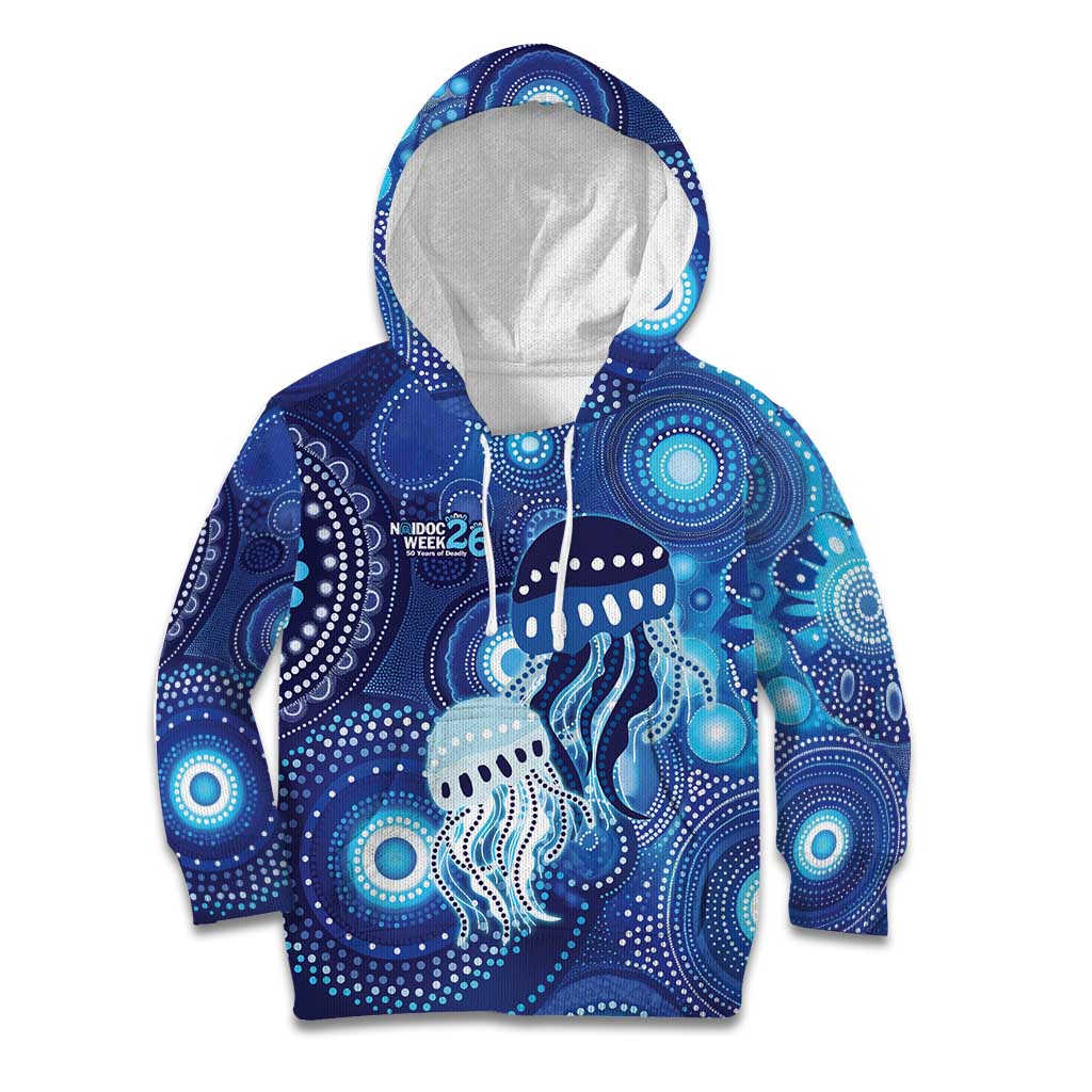 NAIDOC Deadly 50 Years Kid Hoodie Jellyfish Aboriginal Culture Inspired Blue