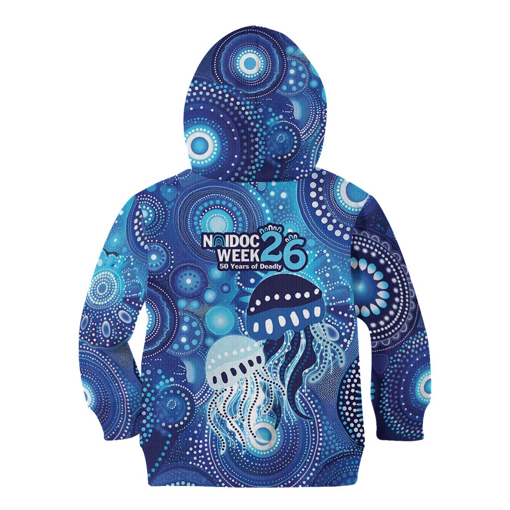 NAIDOC Deadly 50 Years Kid Hoodie Jellyfish Aboriginal Culture Inspired Blue