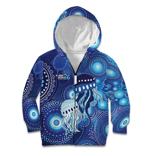 NAIDOC Deadly 50 Years Kid Hoodie Jellyfish Aboriginal Culture Inspired Blue