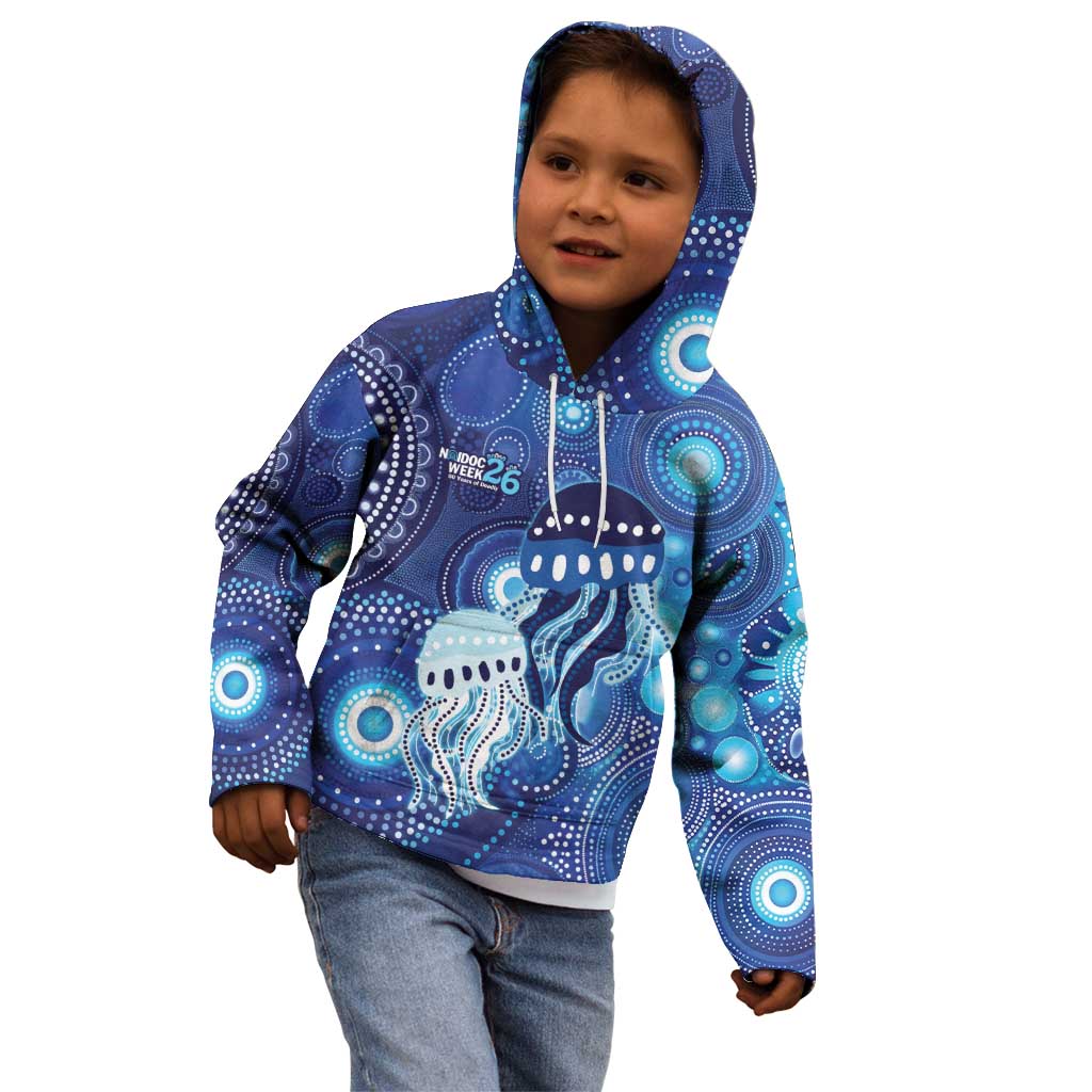 NAIDOC Deadly 50 Years Kid Hoodie Jellyfish Aboriginal Culture Inspired Blue