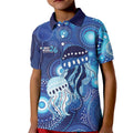 NAIDOC Deadly 50 Years Kid Polo Shirt Jellyfish Aboriginal Culture Inspired Blue