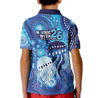 NAIDOC Deadly 50 Years Kid Polo Shirt Jellyfish Aboriginal Culture Inspired Blue